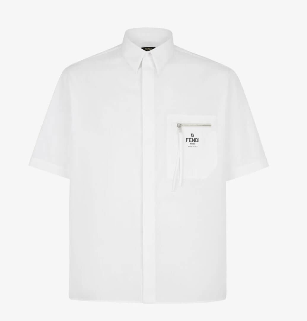 Tシャツ・カットソー FENDI SS25 White poplin shirt (FS1310AU6X F0QA0) Men's FENDI Small Short Sleeve White FY0936-A6ZO-F0QA0
